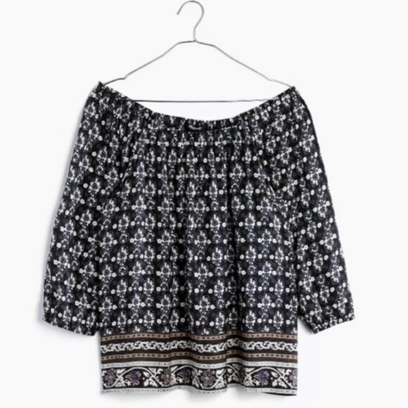 Madewell 100% Silk Gardenhouse Off Shoulder Top Size XS Bohemian Print Floral - Picture 2 of 11